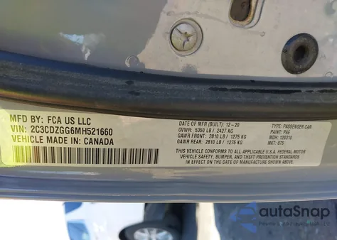 2021 Dodge Challenger Sxt Awd z USA, uszkodzony, nr VIN 2C3CDZGG6MH521660